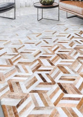 Tricolor Stripes Cowhide Patchwork Rug
